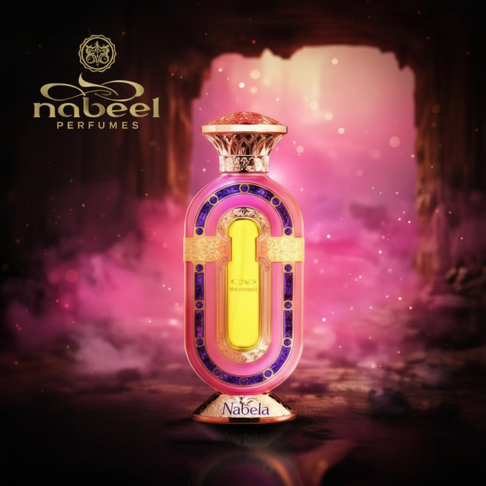 Nabeel Perfumes bottle with a mystical background Nada Al Ghadeer – Fruity Floral Perfume Oil 20ml – Nabeel