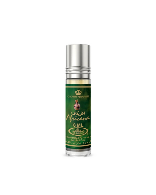 Perfume bottle with green label on a white background
