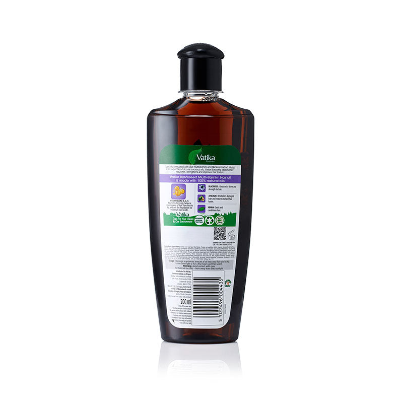 A 360 ml bottle of Varik hair restoration shampoo, shown from the back against a white background. The bottle is dark amber-brown with a black cap and a white label featuring green and purple accents.