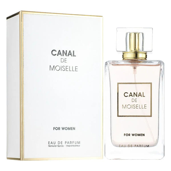 Canal de Moiselle perfume bottle and packaging on a white background