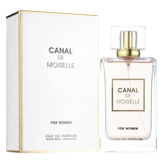Canal de Moiselle perfume bottle and packaging on a white background