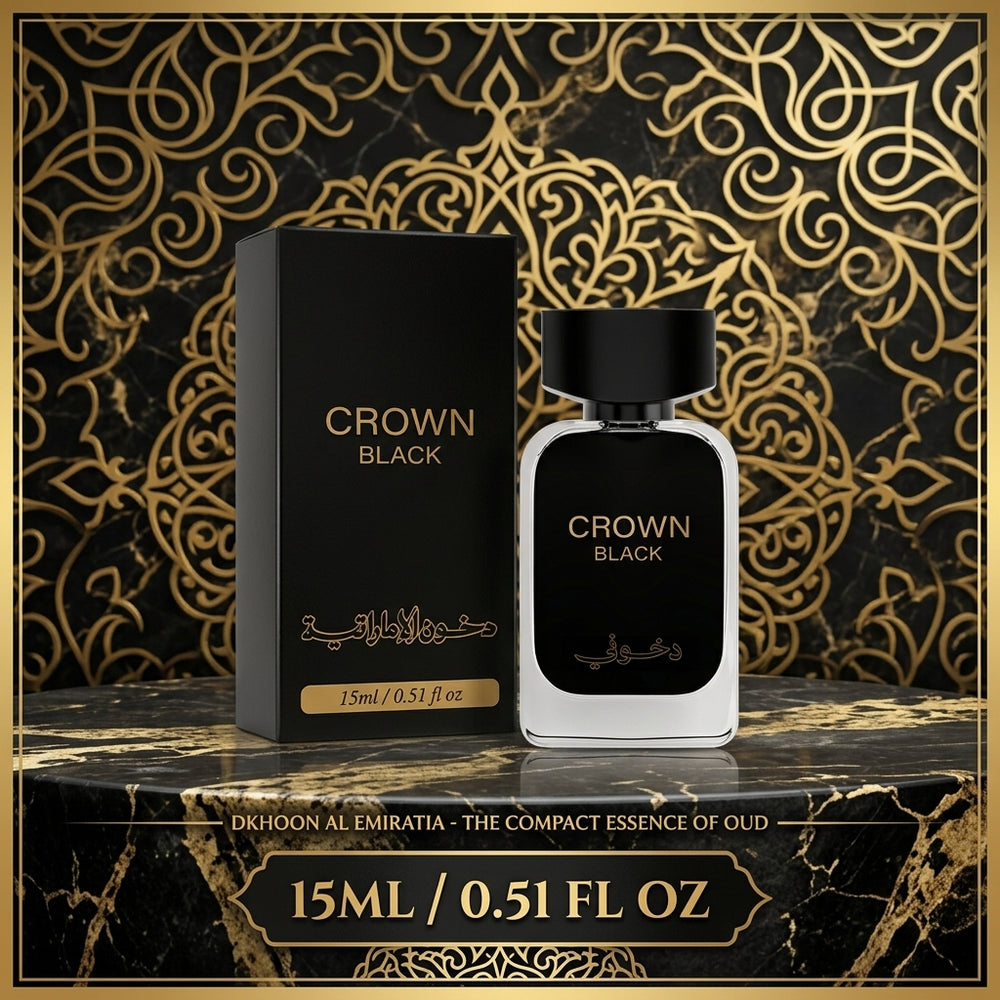 Crown Black 15ml Arabian perfume bottle with black and gold packaging