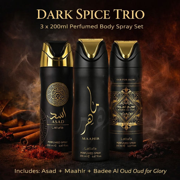 Dark Spice Trio – Lattafa Body Spray Gift Set 3 x 200ml
