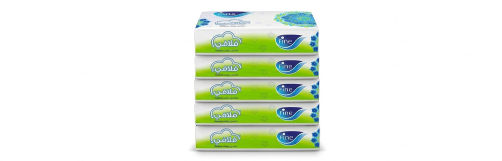 Fine Fluffy white facial tissues 130 sheets 2 ply soft pack green blue packaging