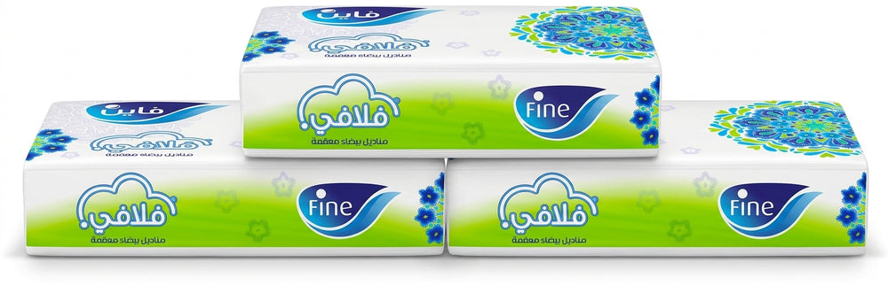 Fine Fluffy white facial tissues 130 sheets 2 ply soft pack green blue packaging