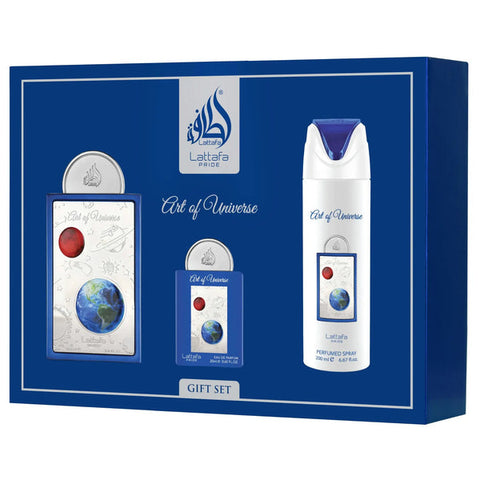 Lattafa gift set packaging with a blue backgroundArt of Universe – Citrus Aromatic EDP Gift Set 100ml + 20ml + 200ml – Lattafa