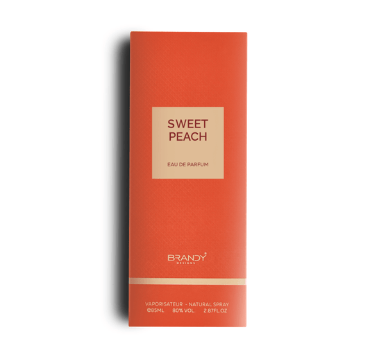 Sweet Peach eau de parfum packaging on a white background Sweet Peach EDP 85ml – Brandy Designs