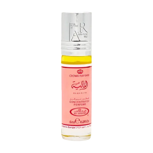 Al ghalia cpo 6ml by al rehab is a pink labeled concentrated perfume oil roll on with a clear glass body and silver cap