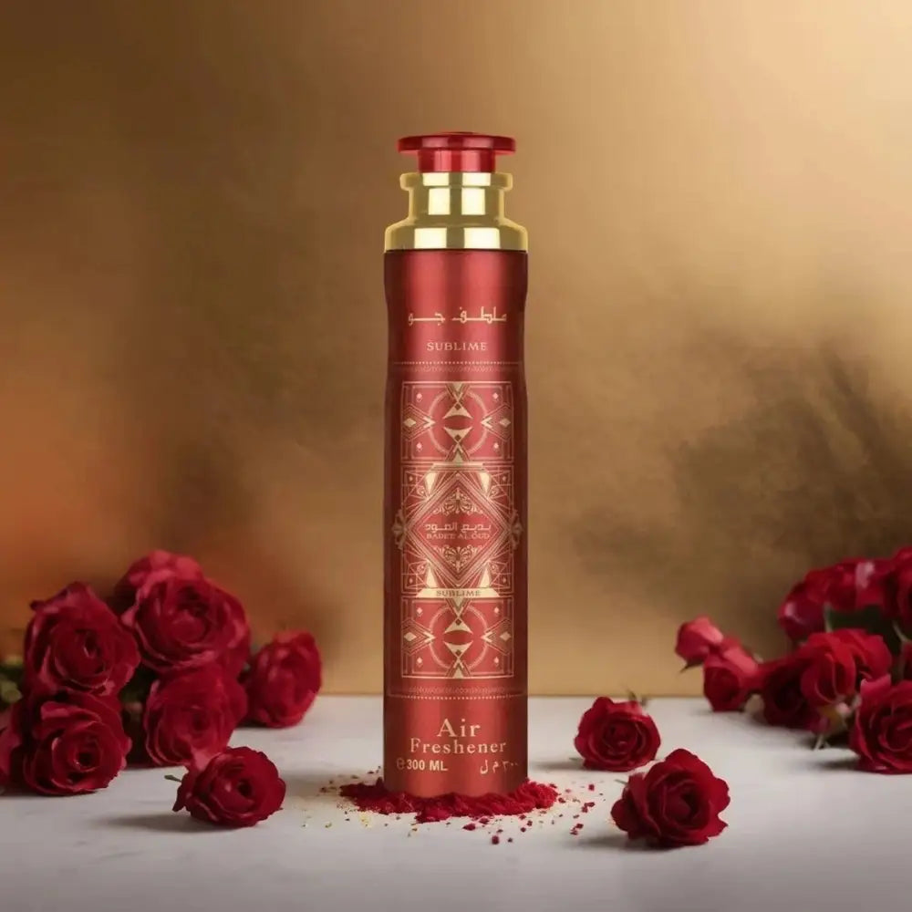 Red and gold Badee Al Oud Sublime Air Freshener 300ml bottle