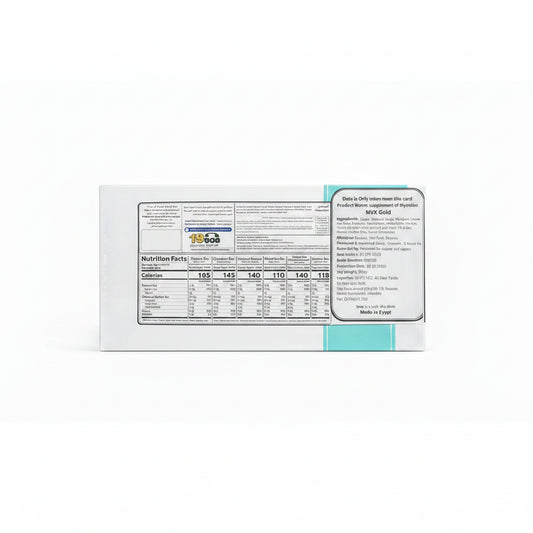 Nutrition facts label on a product packaging with text and numbers.