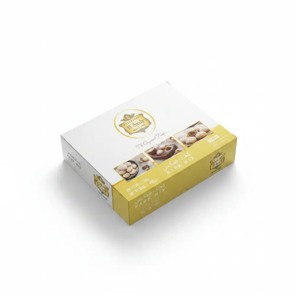 Box of cookies with decorative elements and text on a blue background
