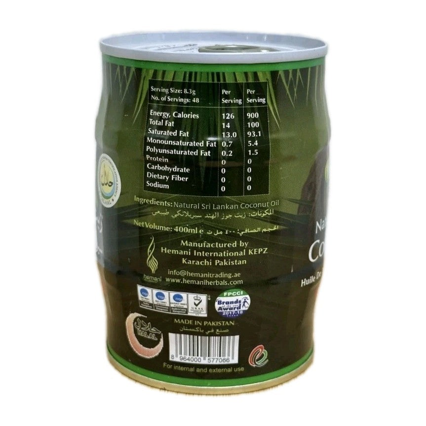 1X Hemani 100% Pure Coconut Oil – 400ml | Cold Pressed Sri Lankan Oil for Hair, - Home Furniture & DIY:Food &