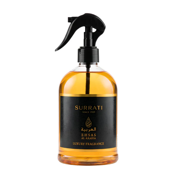 Surrati Ehsas Al Arabia Luxury Fabric Freshener 500ml - front view with trigger spray