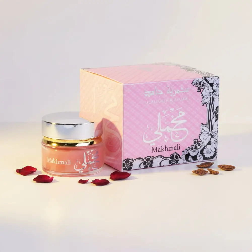 Makhmali skincare product with pink packaging on a white background