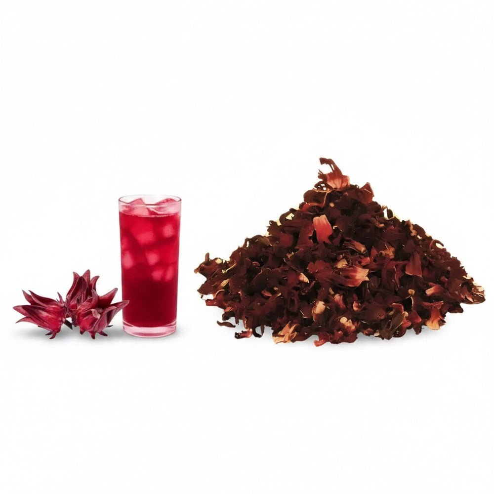 100g Organic Hibiscus Loose Flowers – premium herbal tea from Sudan. Antioxidant-rich, tangy flavour. Perfect for hot tea & iced drinks. Packed in UK.