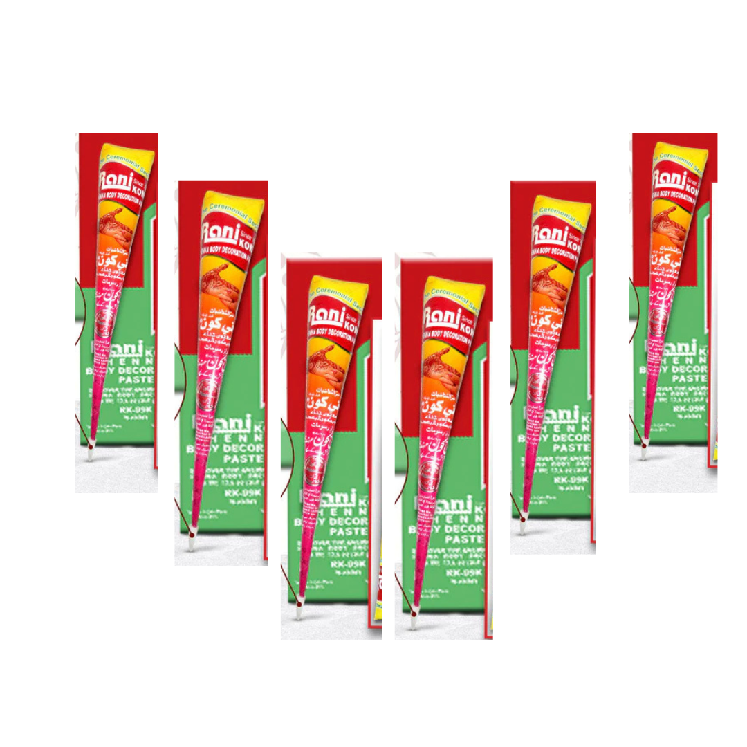Rani Kone Nail Henna Paste – Extra Dark Reddish 72g / 30g – Natural Mehndi Cone - Henna Reddish (6 pieces)(180g)