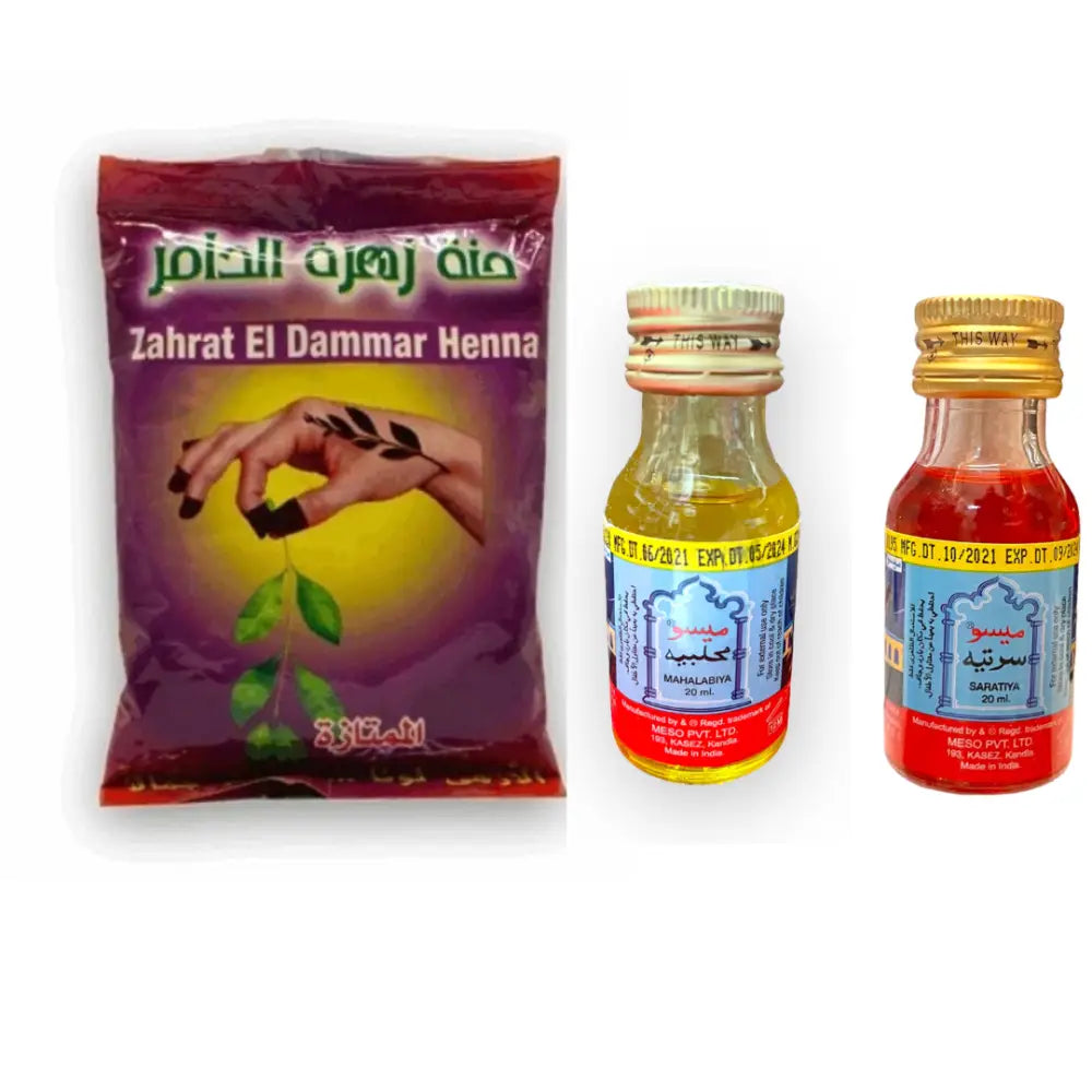 Zahrat El Dammar Sudanese Henna 100g + Messo Mahalabiya Henna Liquid 20ml | حناء - Health & Beauty:Tattoos & Body
