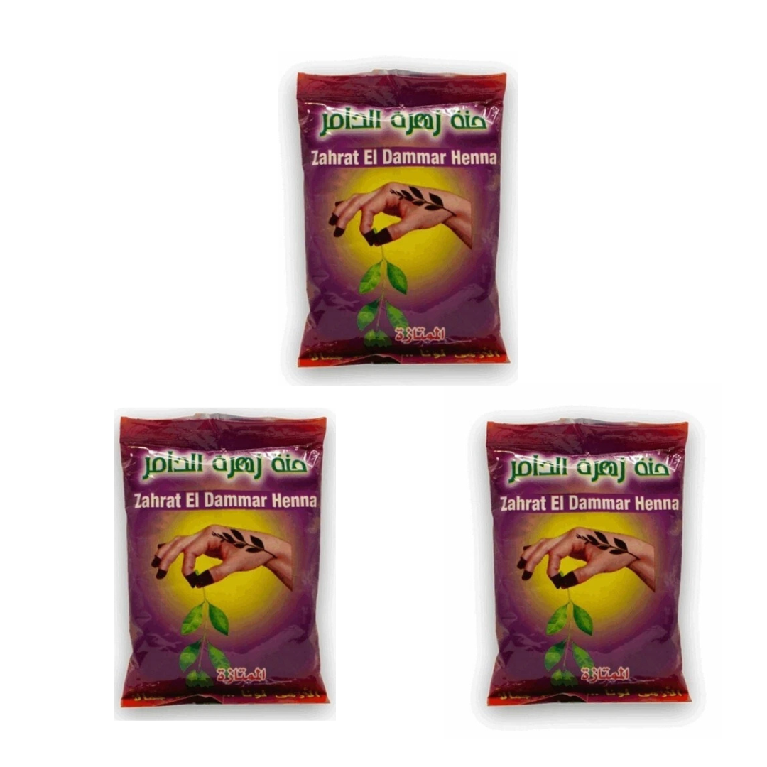 Zahrat El Dammar Sudanese Henna 100g + Messo Mahalabiya Henna Liquid 20ml | حناء -)Zahrat El Dammar Henna (3x100g)حنة
