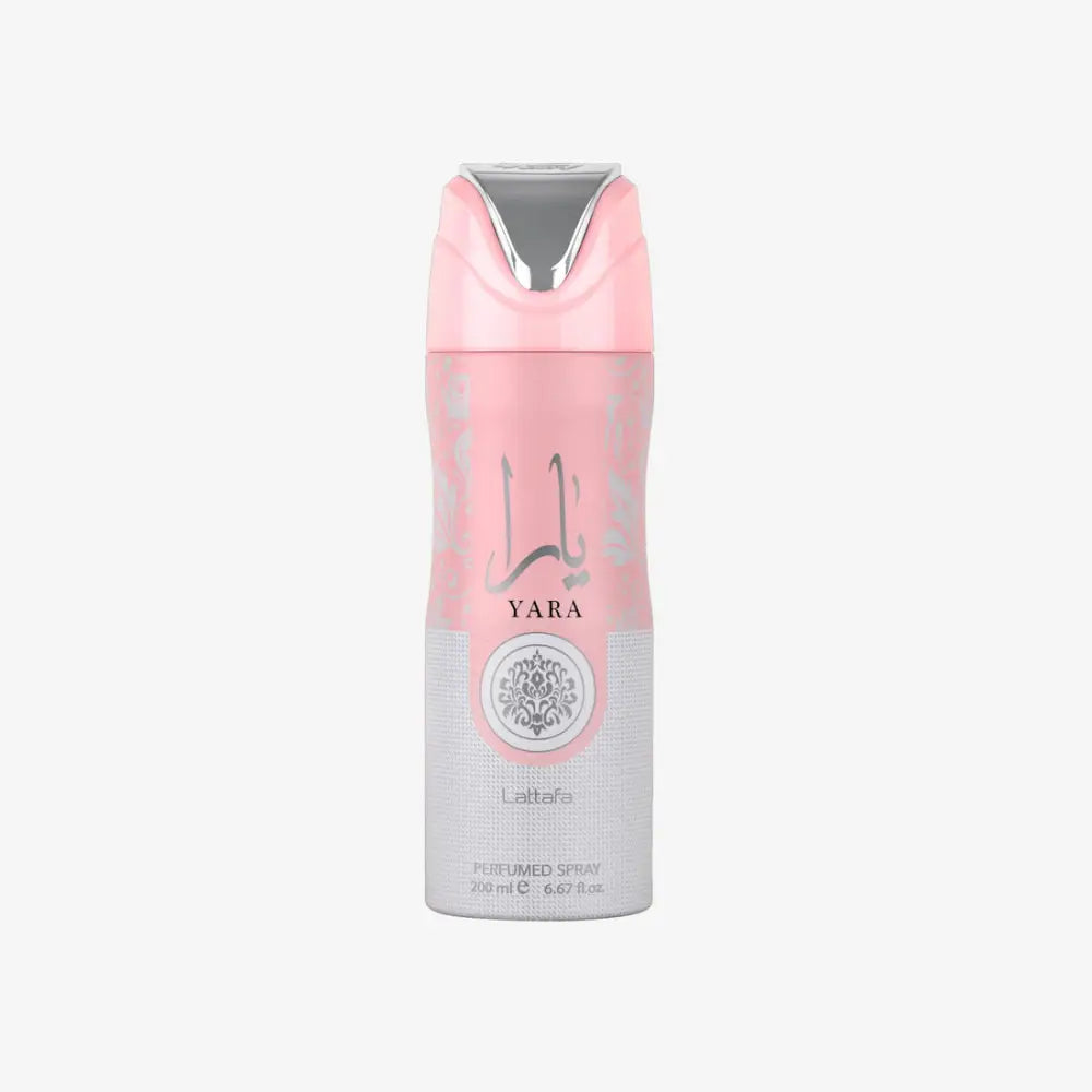 Pink and gray spray bottle with 'Yara' branding on a white background