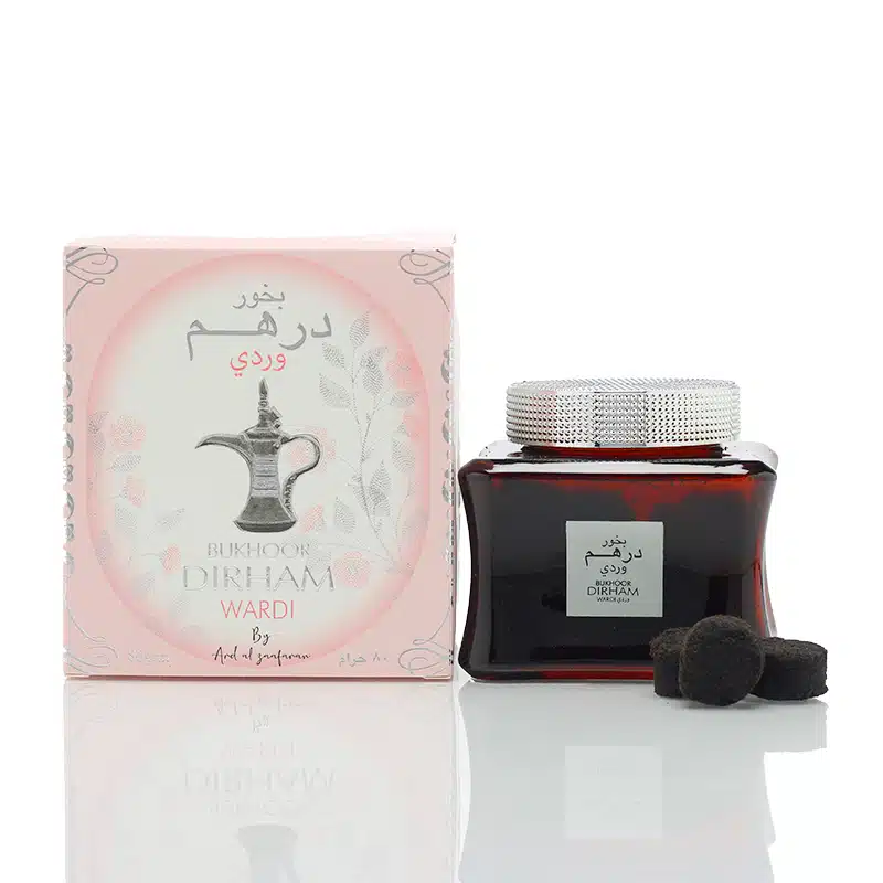 Perfume bottle with packaging on a white background