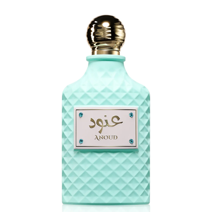 Perfume bottle with a gold cap on a white background