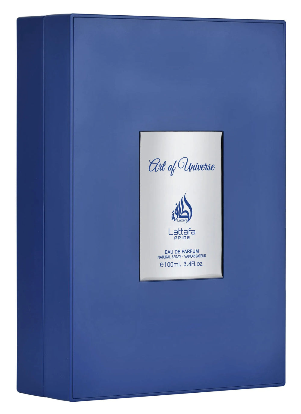 Blue box with 'Art of Universe' and 'Lattafa' branding on a white background