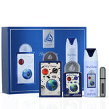 Lattafa perfume set with various bottles and packaging on a white background  Art of Universe – Citrus Aromatic EDP Gift Set 100ml + 20ml + 200ml – Lattafa