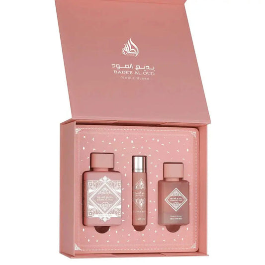 Badee Al Oud Noble Blush EDP Gift Set 100ml + 12ml + Hair Mist – Lattafa