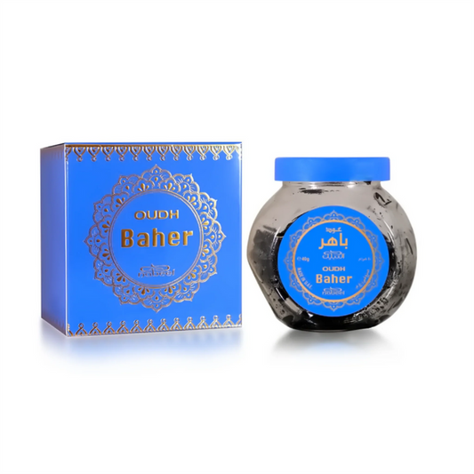 Oudh Baher jar and box on a white background