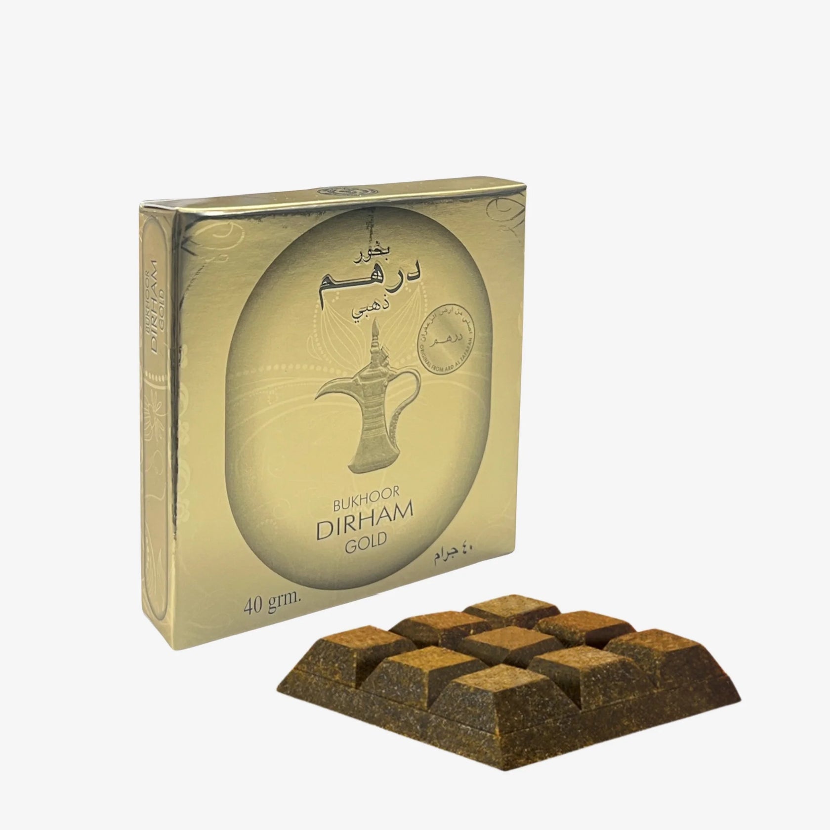 Gold chocolate bars with a gold packaging box on a white background