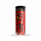 Coke Zero can with red label and black cap on a black background
