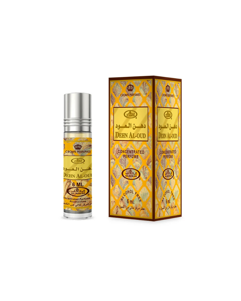Dehn Al-Oud perfume bottle and packaging on a white background