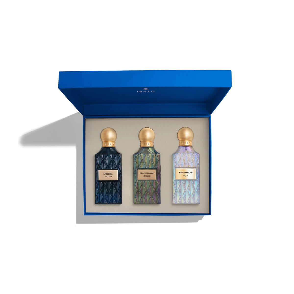 Diamond Blue Box – 3-in-1 EDP Gift Set 75ml Each – Ibrahim Al Qurashi