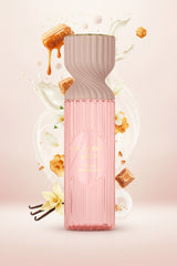 A ribbed glass bottle of Eclairc Medi Hyalu-Cosmetics Toffee Rose Mist, featuring a dusty rose pink body and a matching textured cap with gold lettering, set against a plain white background.