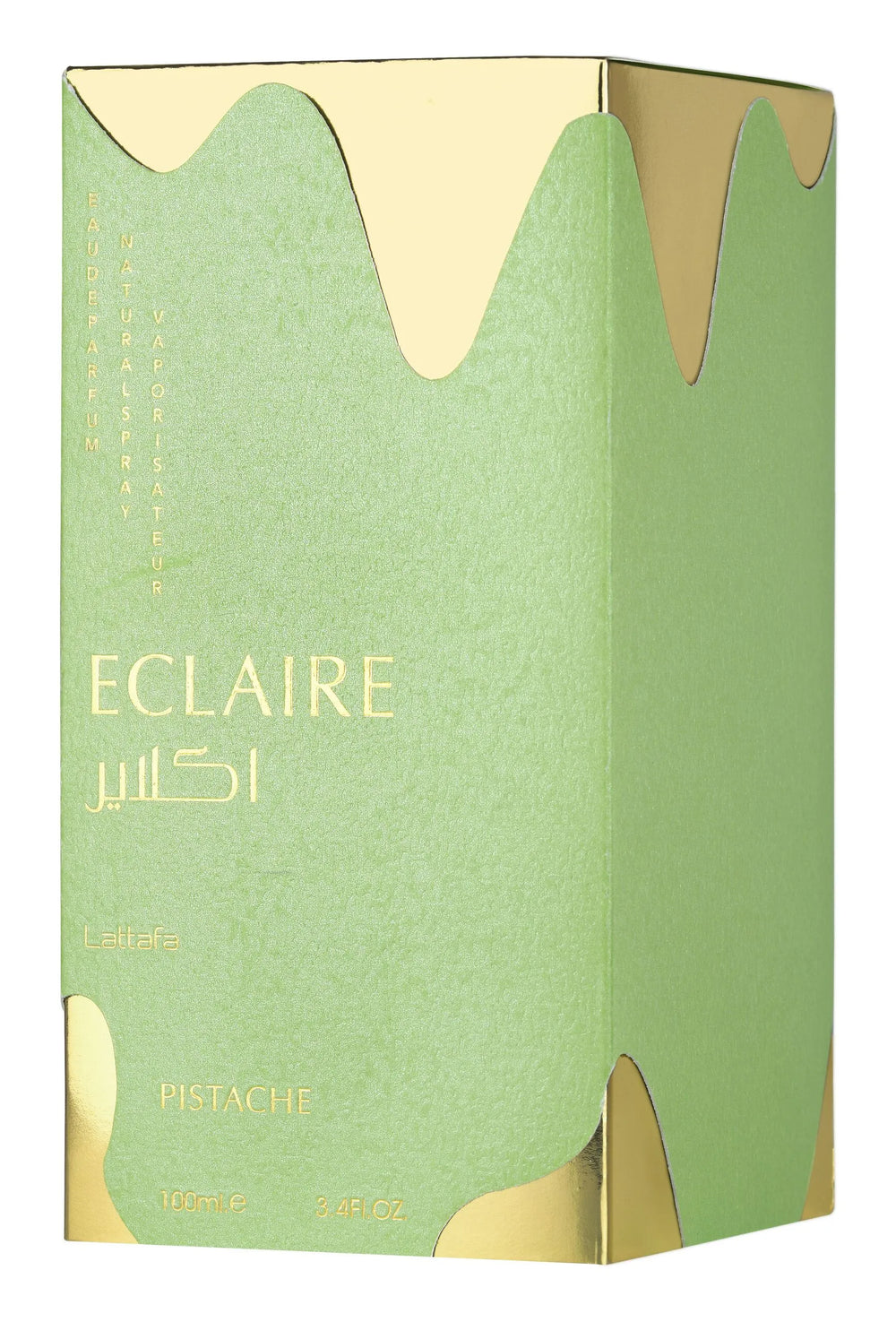 Green perfume box with gold accents and 'Eclaire' branding on a white background