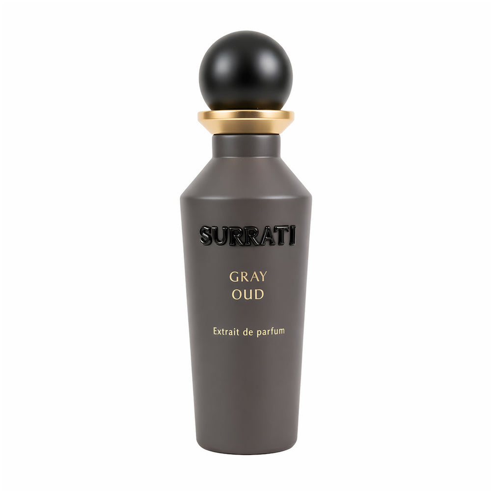 Surrati Gray Oud perfume bottle on a white background