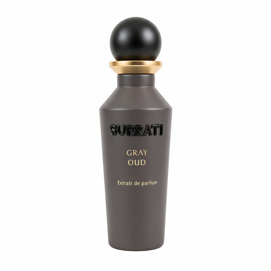 Surrati Gray Oud perfume bottle on a white background