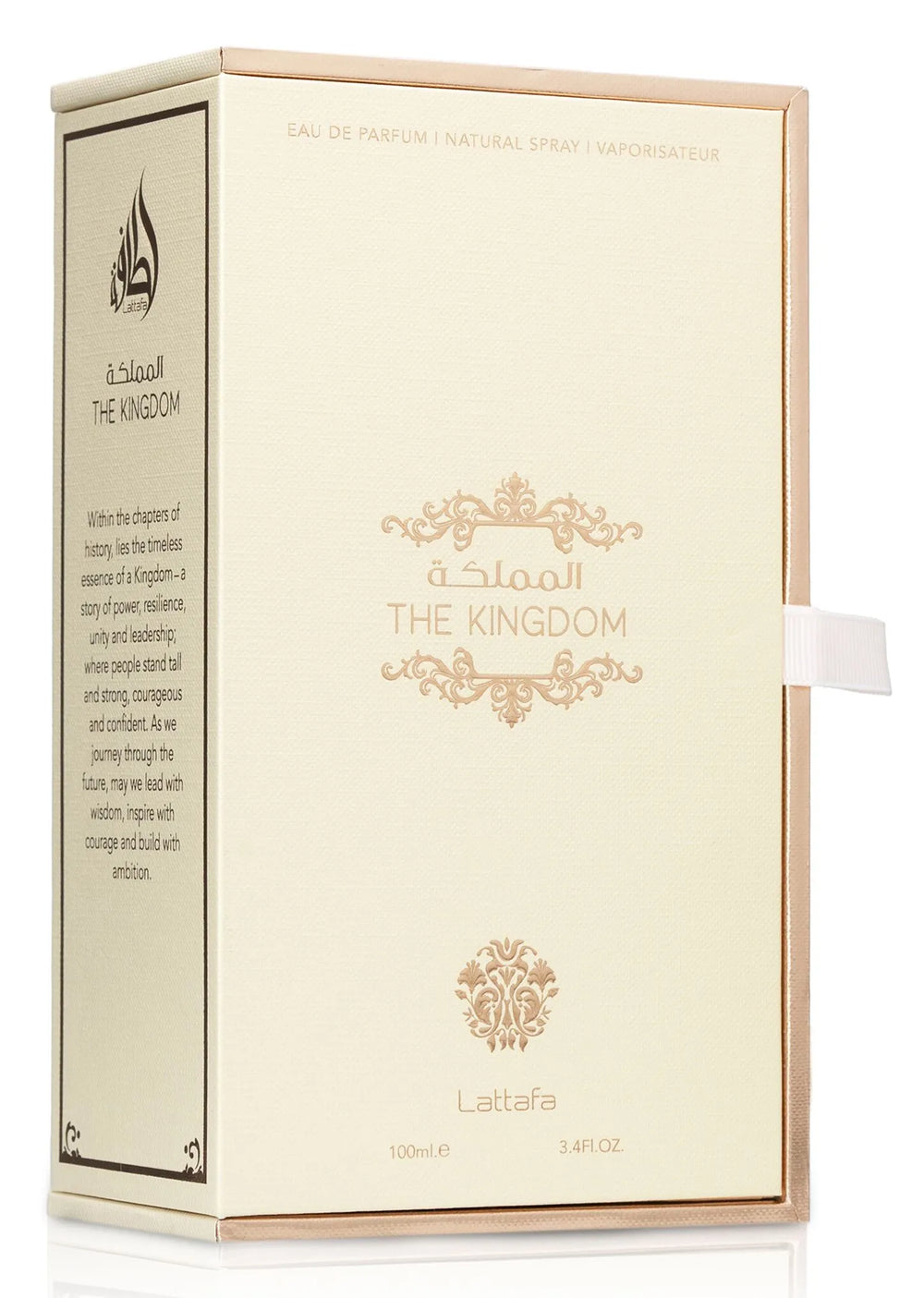 Lattafa The Kingdom perfume packaging on a white background