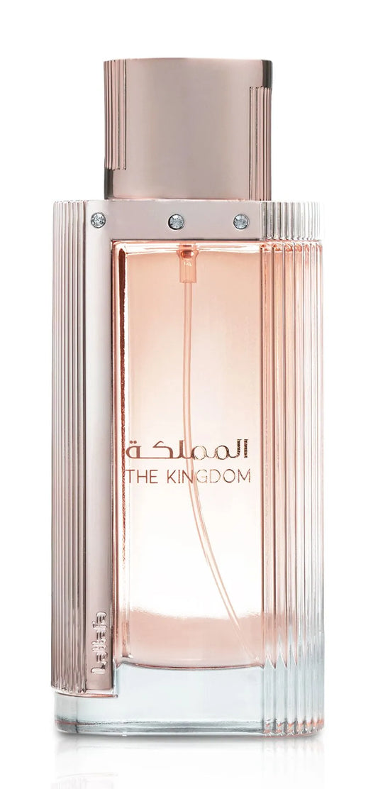 Perfume bottle labeled 'The Kingdom' on a white background