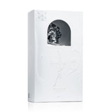 White packaging box with a silver emblem on a white background