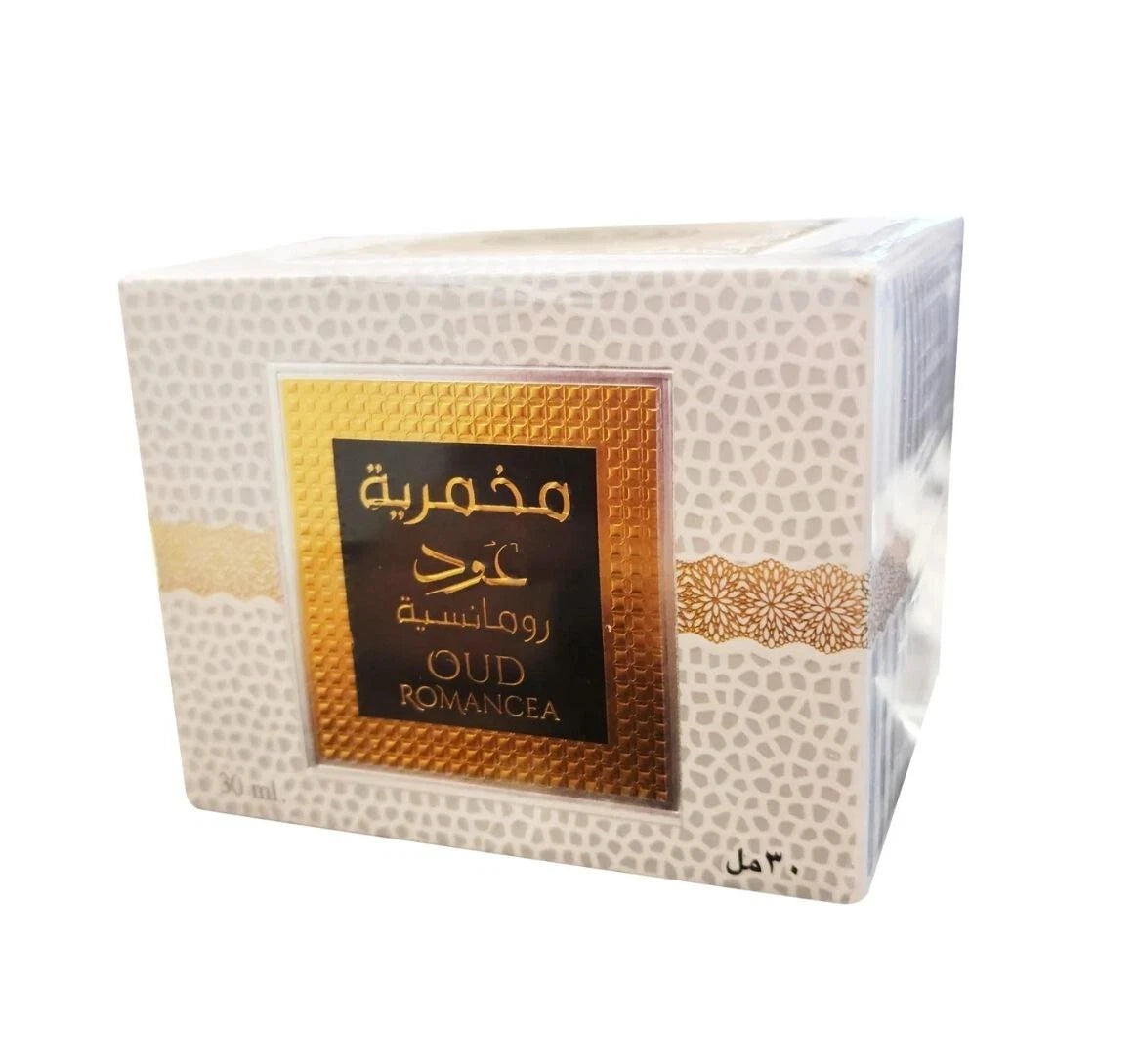 Tissue box with gold and beige design on a white background