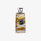 Perfume bottle with decorative band on a white background