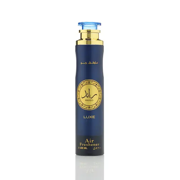 Blue air freshener bottle with gold accents on a white backgroundRa’ed Luxe Air Freshener 300ml by Lattafa