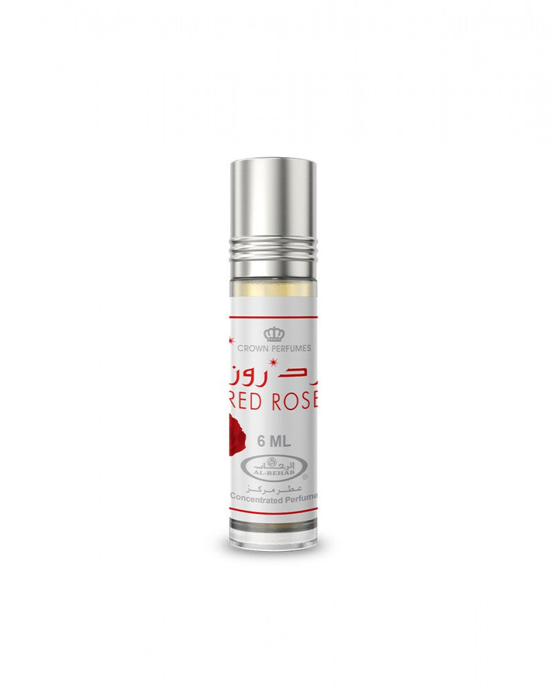 Perfume bottle labeled 'Red Rose' on a white background