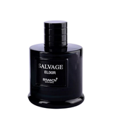 A dark glossy bottle of Brandy Designs Salvage Elixir fragrance, featuring a black cylindrical cap and a black label with white text, set against a plain white background.