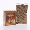 A small rectangular product box in brown and gold packaging stands next to a clear plastic bag filled with long, narrow brown sticks or strips, photographed on a white background.