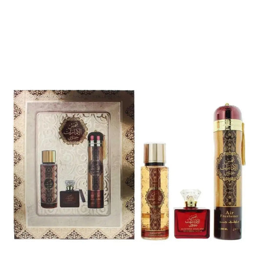 “Shams Al Emarat Khususi 3-piece perfume gift set by Ard Al Zaafaran”