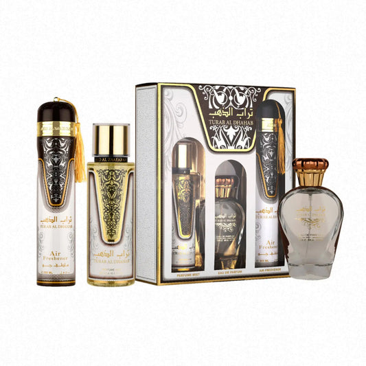 Set of perfume bottles with packaging on a white background