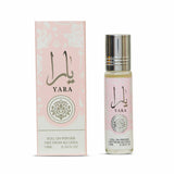Yara perfume bottle and packaging on a white background
