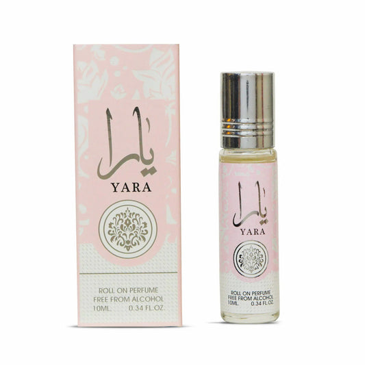 Yara perfume bottle and packaging on a white background